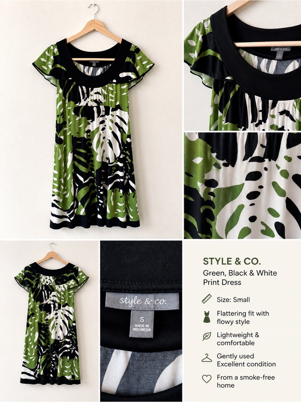 Apt. 9 Green and Black Patterned Dress size large